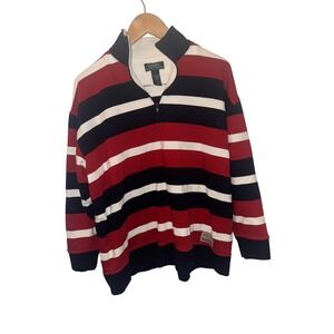 Lauren Ralph Lauren Striped Quarter-Zip Pullover Sweater Men's Size L Red Navy